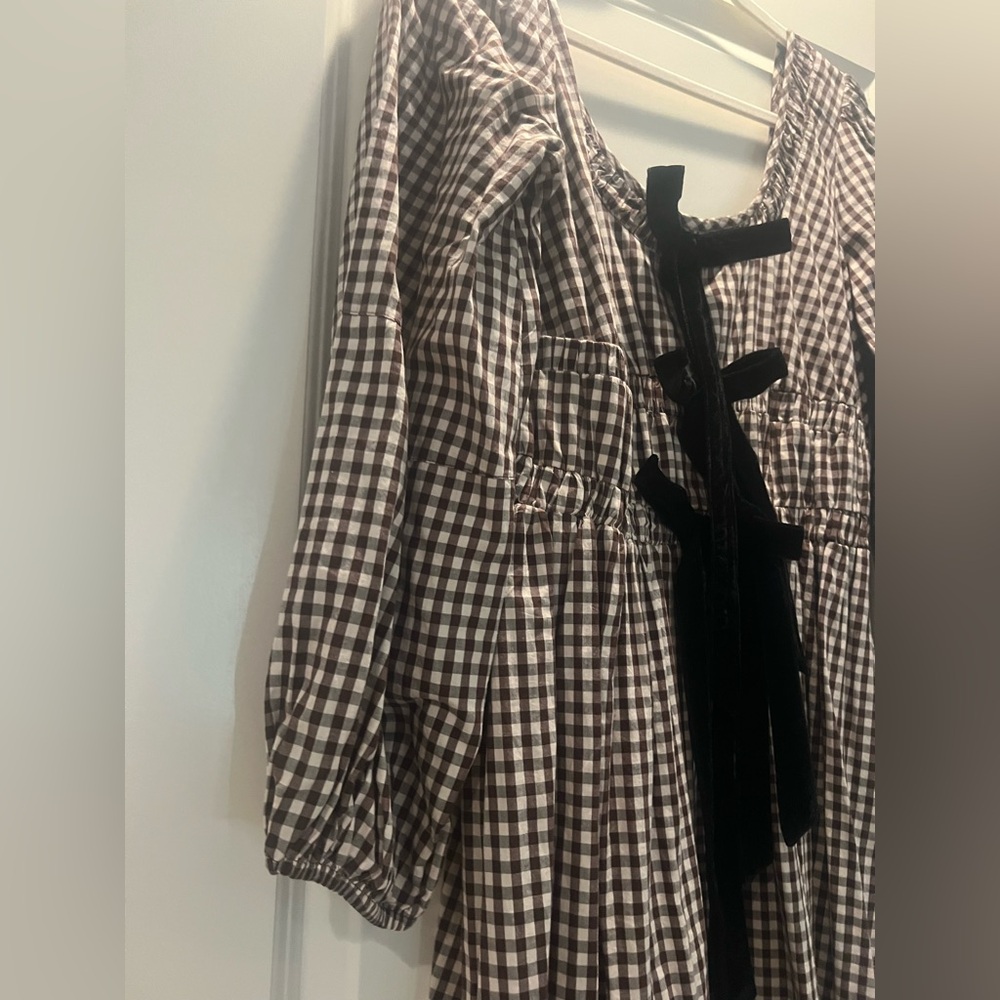 Damson Madder Dakota brown plaid Bow Midi Dress US size 8 - Picture 7 of 8